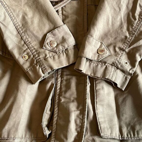 H&M Womens Parka Jacket Hooded Full‎ Zip Tie Waist Adjustable Army Green Size XS - Picture 6 of 10